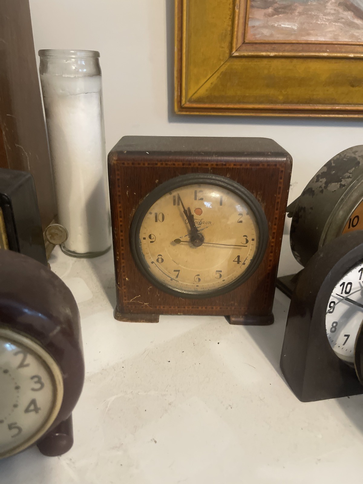 Vintage Telechron Wood Electric Mantel Desk Clock Inlaid Inlay Case