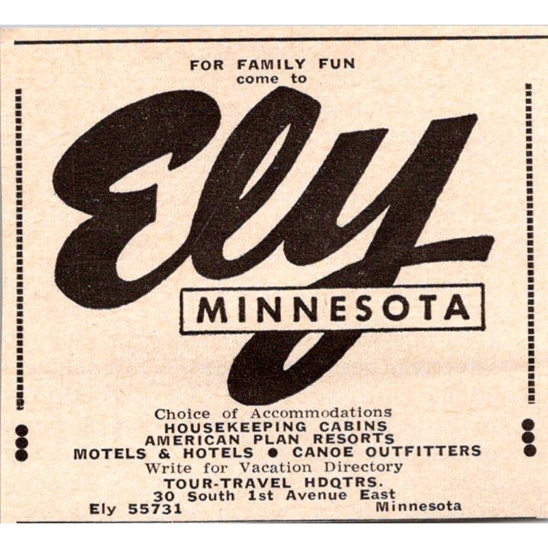 For Family Fun Come To Ely Minnesota Housekeeping Cabins Ely MN 1966 Ad SAH8-3