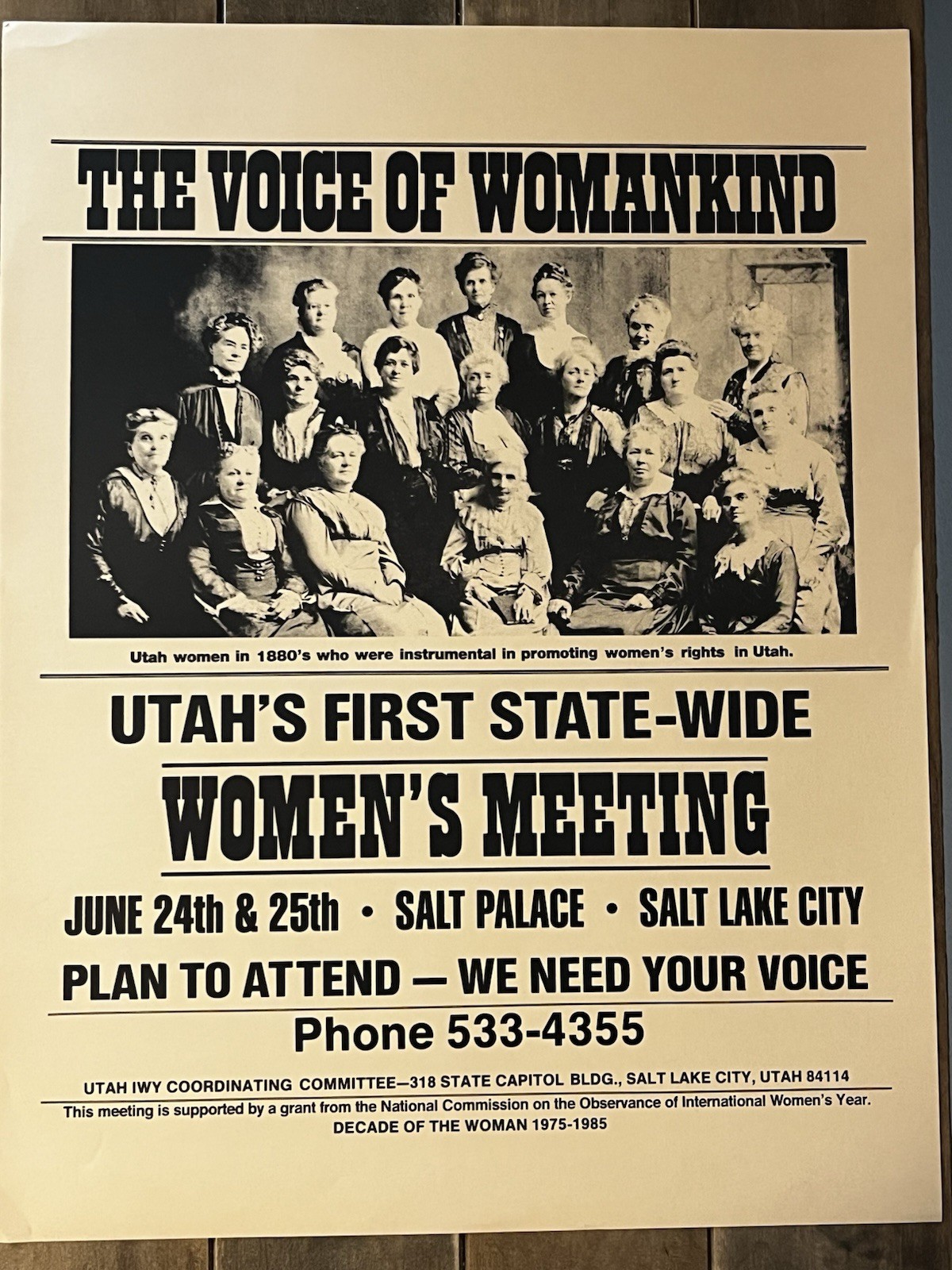VTG Women’s Suffrage Poster Utah 1st State-Wide Meeting Voice Of Womankind