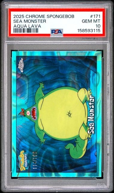 2025 Topps Chrome Spongebob Sea Monster Aqua Lava Refractor /199 PSA 10