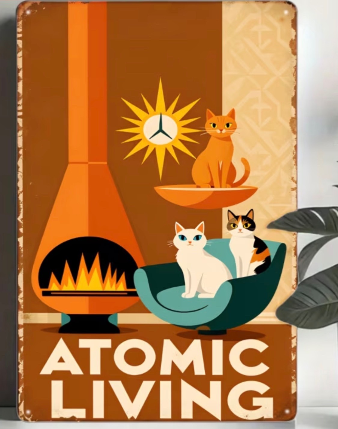 ATOMIC LIVING- Vintage Style Wall Art metal sign- 8x12 NEW, 
