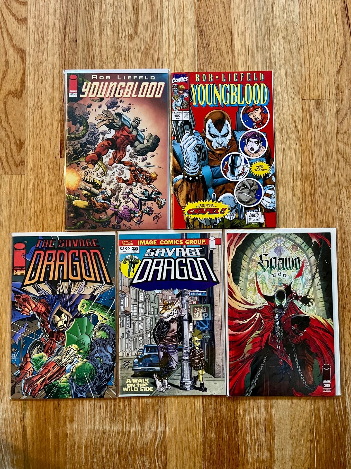 IMAGE COMICS 5 Book Lot Spawn #300 Youngblood #100 Savage Dragon Liefeld Larsen
