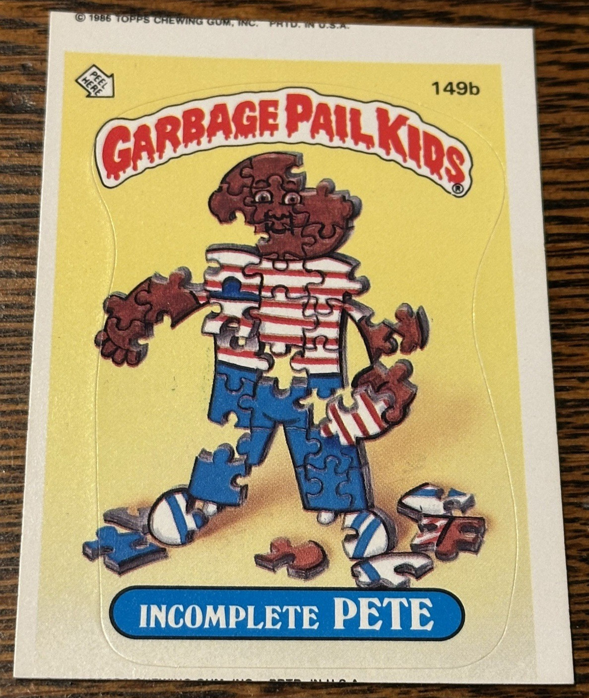 1986 Garbage Pail Kids Stickers 149b Incomplete Pete Miscut