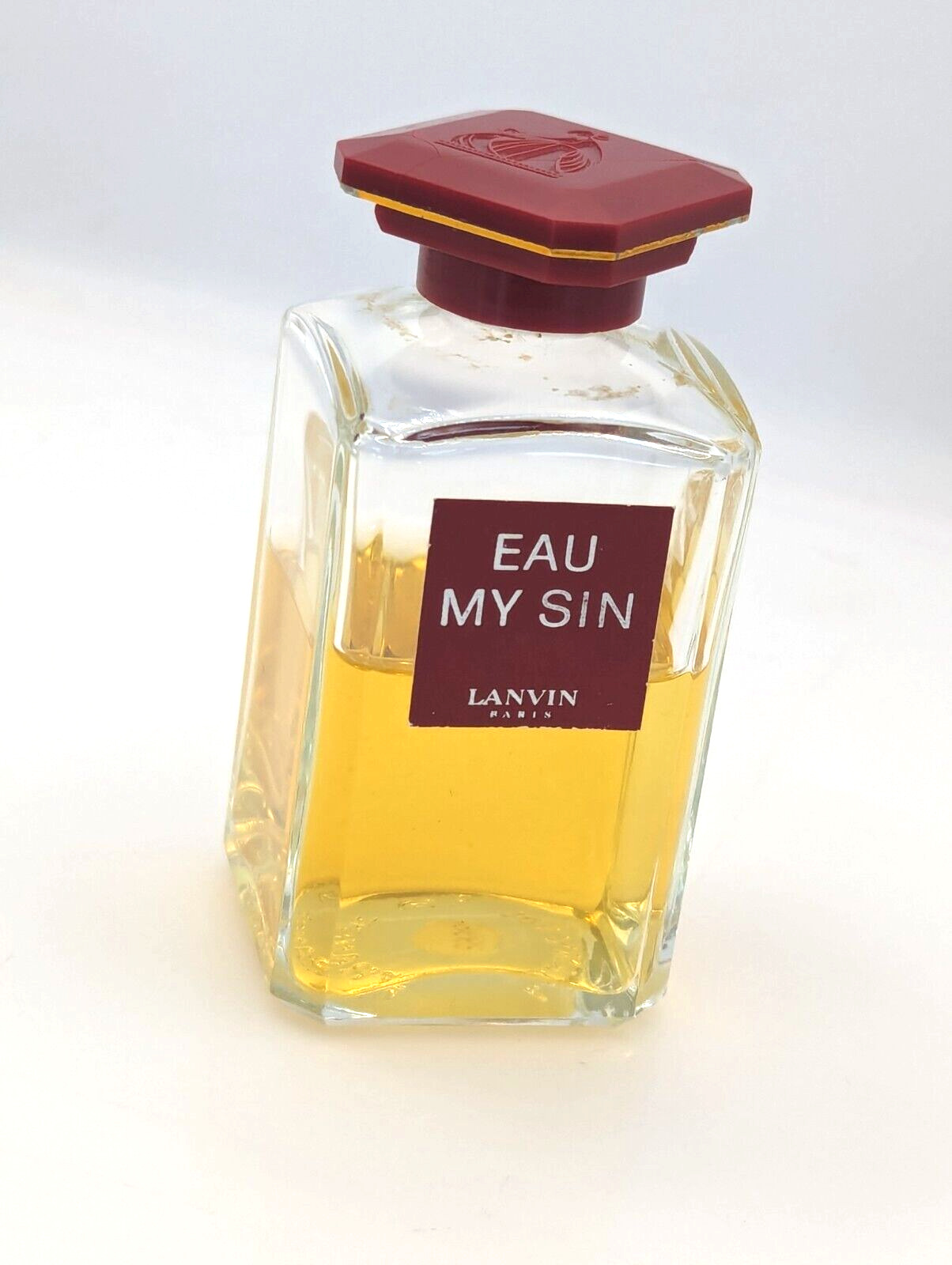 Vintage Eau My Sin LANVIN  Red Label Perfume Bottle 60% FULL