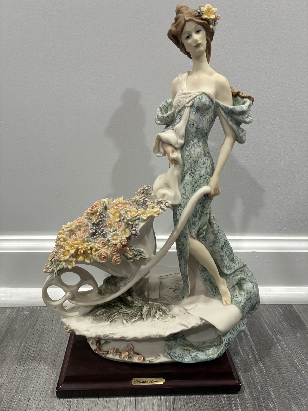 Vintage 1985 Florence Giuseppe Armani Lady Porcelain Flower Cart Italy Rare 14\