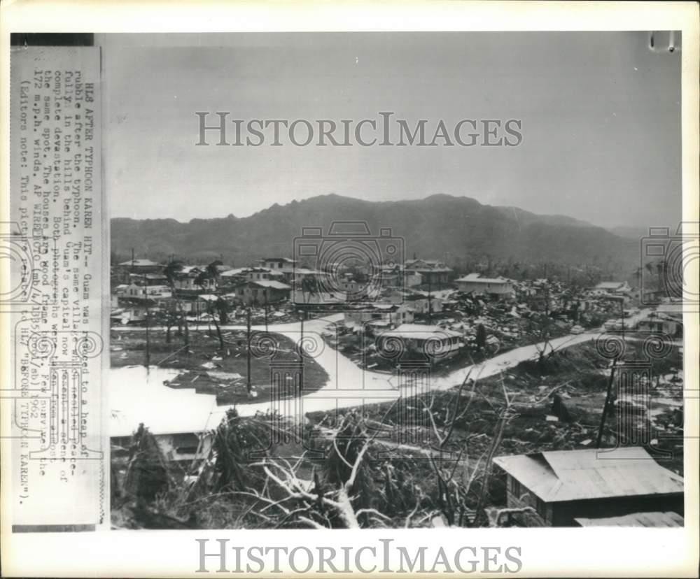 1962 Press Photo Guam reduced to rubble after Typhoon Karen destruction.