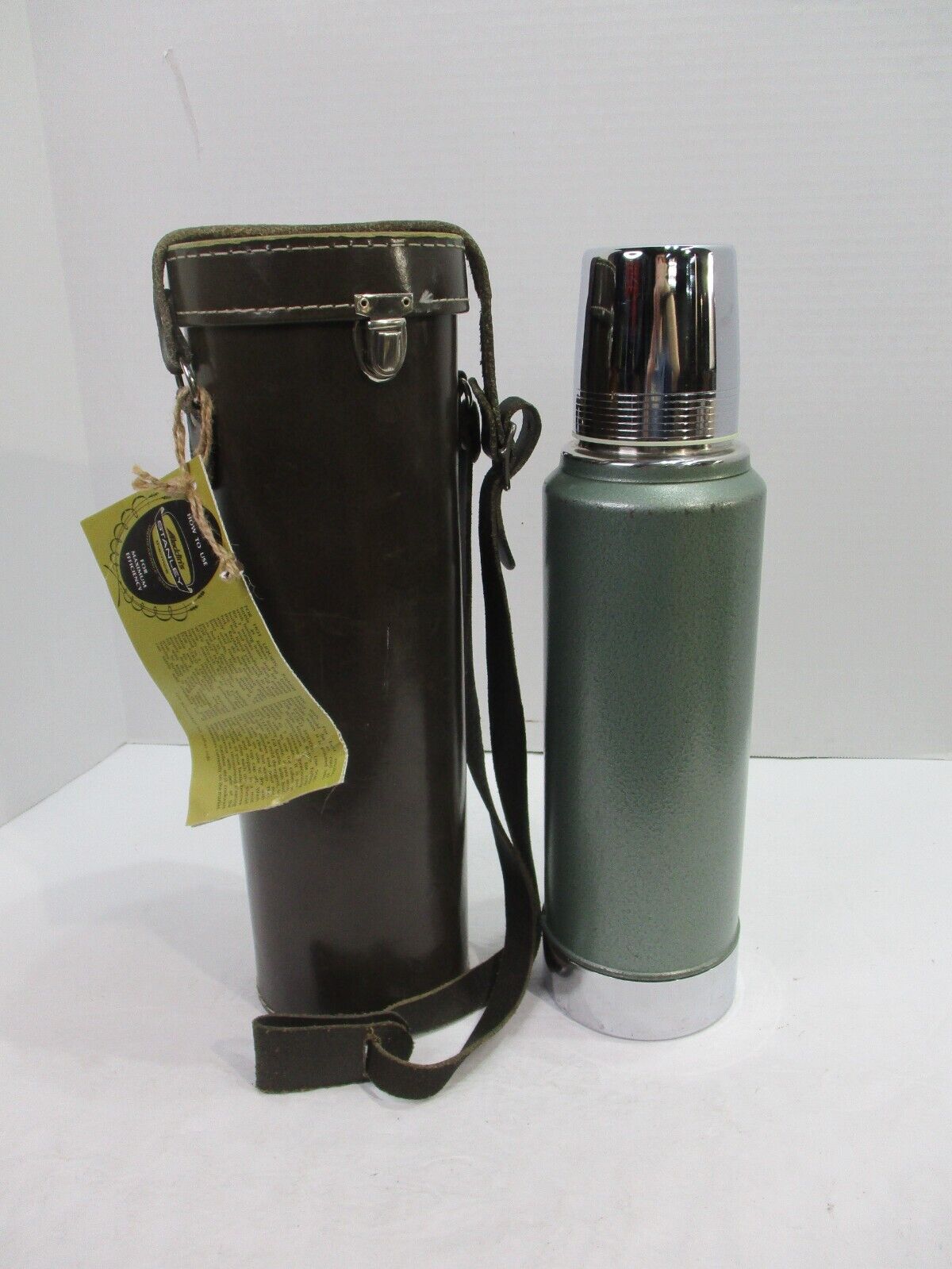 Alladins Stanley Thermos Case Set Green Brown Crossbody Strap Lid Solid 2 Pc Set