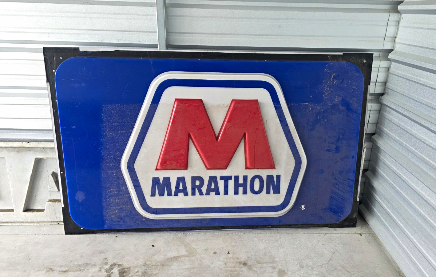 Marathon Gas & Oil Advertising Sign Blue Red White Black with 
