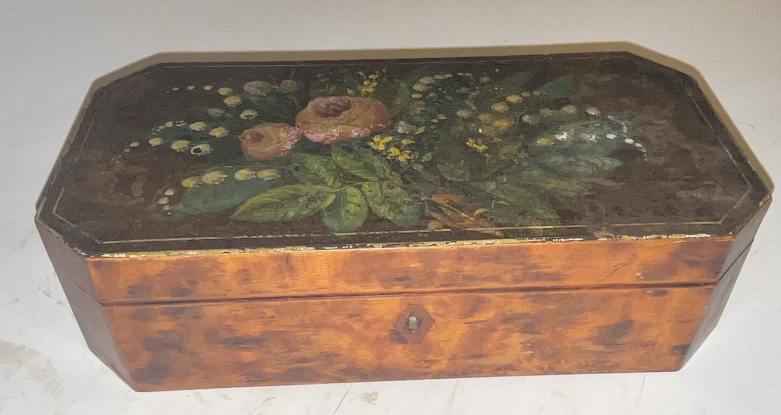 Antique Hand Painted Glove Box by Henrard-Cajot French Bois de Spa Oil Portrait