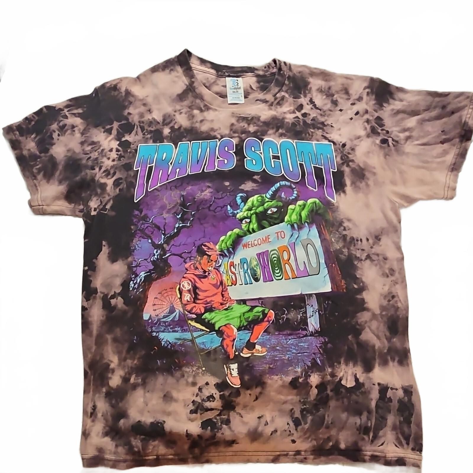 Travis Scott Welcome To Astroworld Tie-Dye Graphic T-Shirt Tee Size L