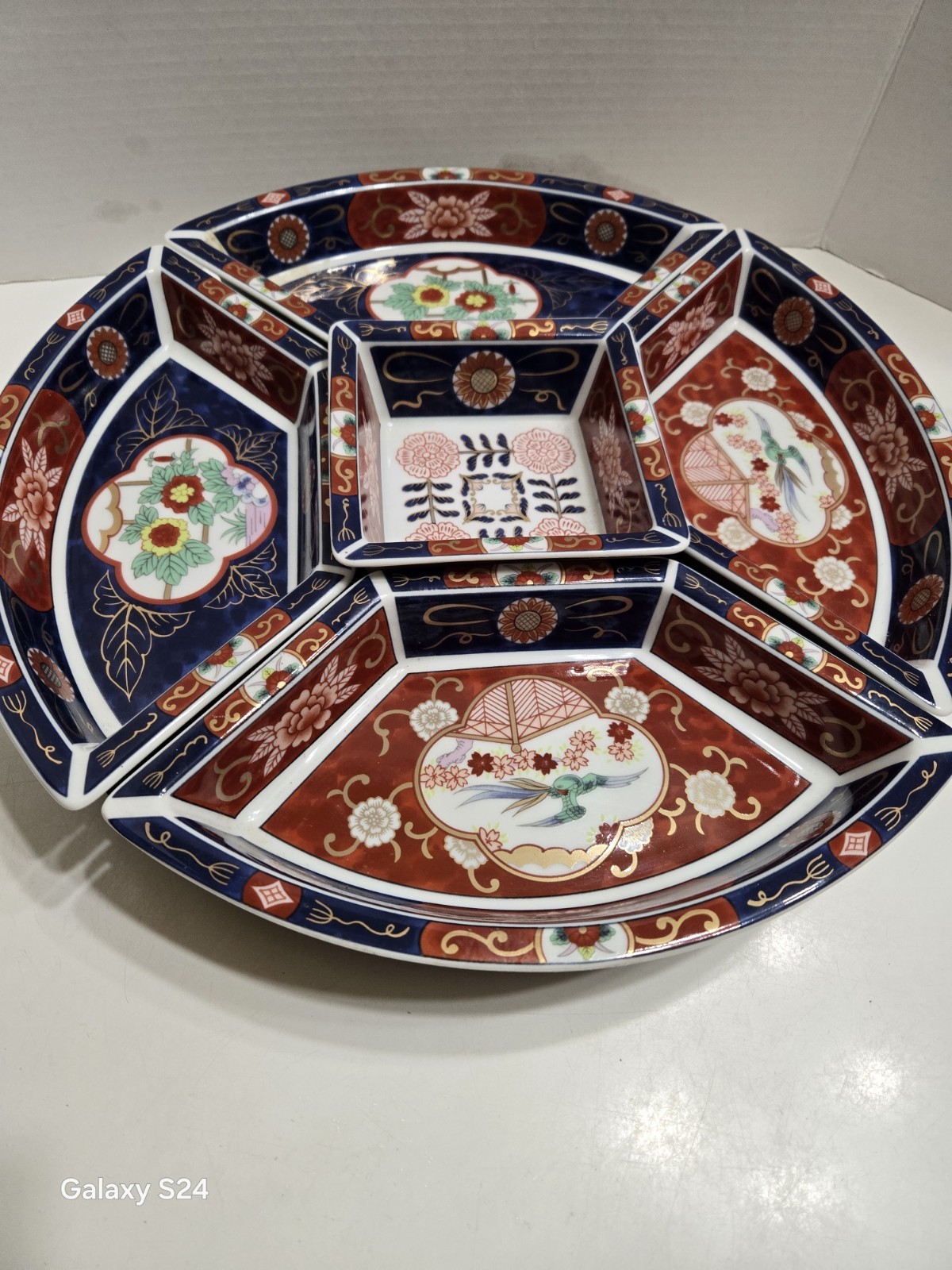 Vintage Japanese IMARI STYLE Porcelain Rotating Lazy Susan Serving Set
