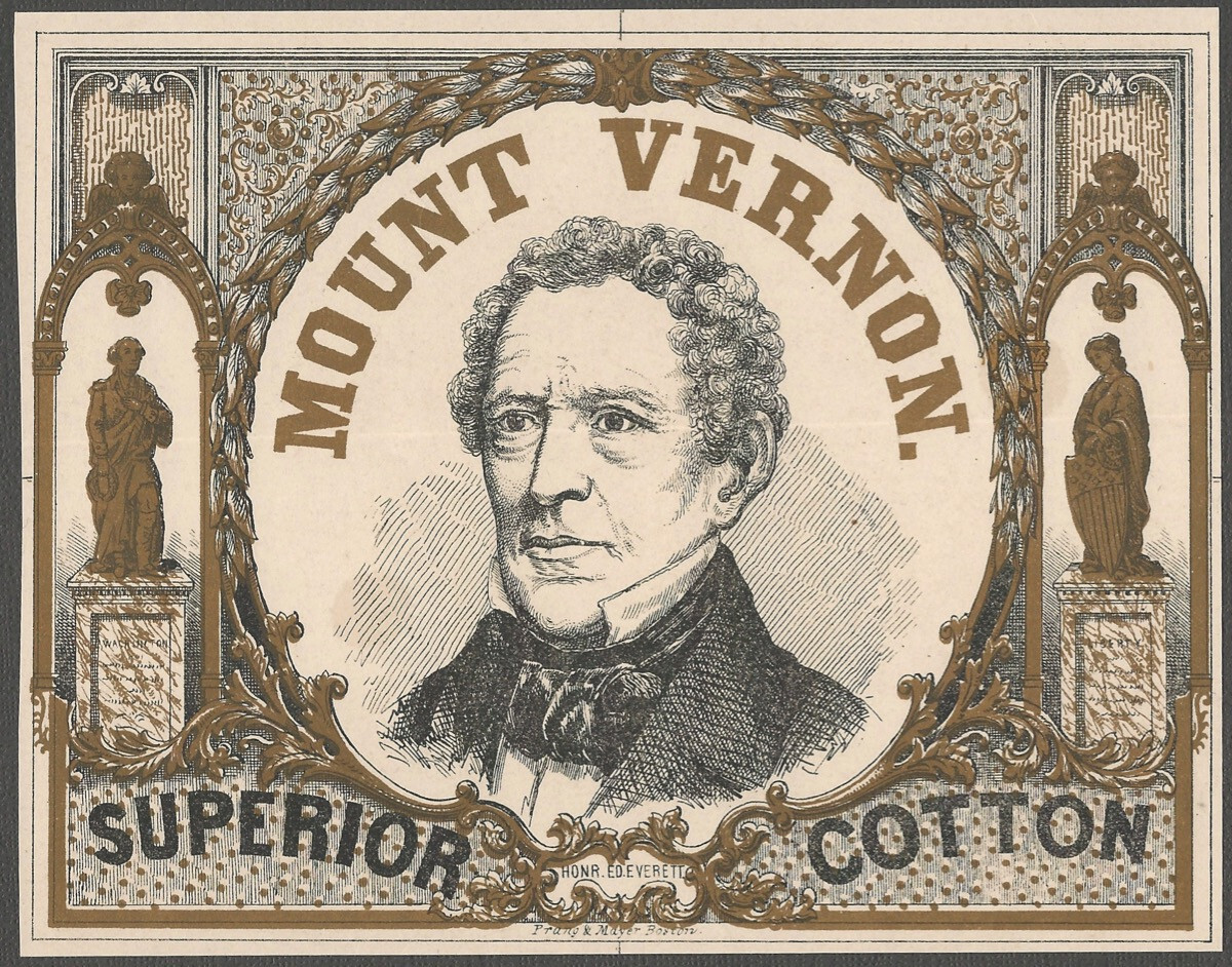 Mount Vernon Superior Cotton Original American Textile Label - Boston 1850s