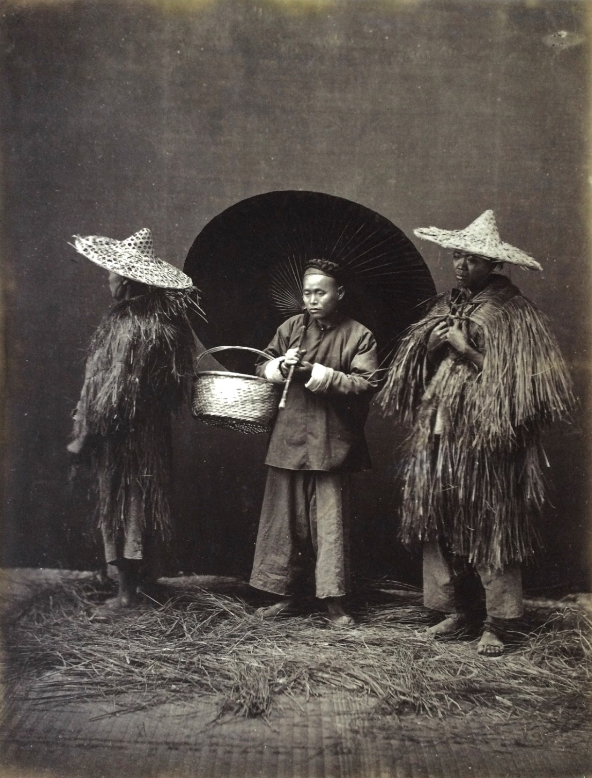 William Saunders, 3 x Figures, China, Original Mounted Albumen Print