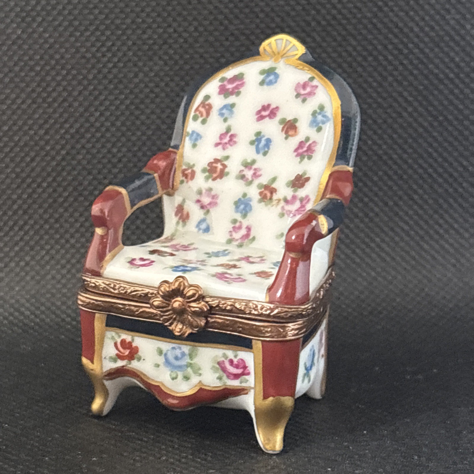 Limoges Chair Elegant Floral Trinket Box
