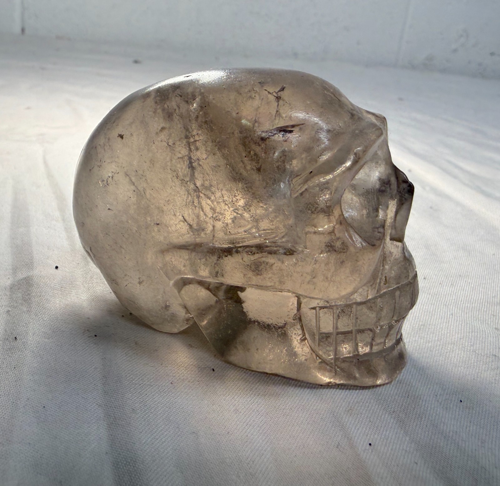 Antique hand carved rock crystal hard stone skeleton skull sculpture statue