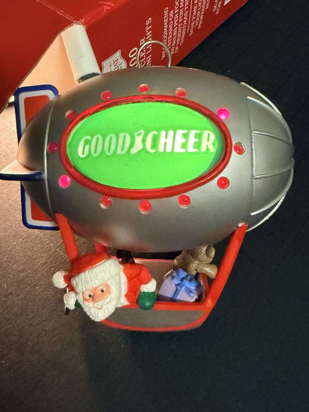 Vtg Hallmark Good Cheer Blimp Magic Blinking Light 1987 Ornament W/ Box Works