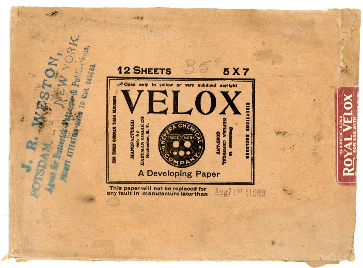 J R Weston Potsdam New York 1909 Eastman Kodak Velox paper shipping envelope