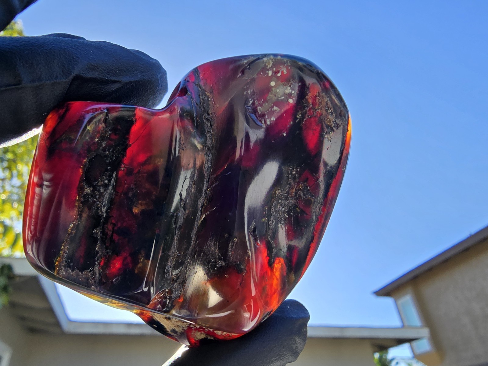 45g High Grade Indonesian Blue Amber - Hand Polished, Vivid Blue UV Glow, Fire