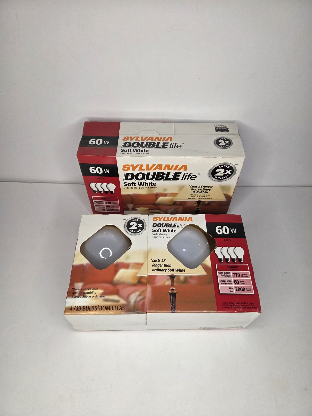 8 Pack Sylvania 60W Soft White Double Life A19 Light Bulbs New Sealed