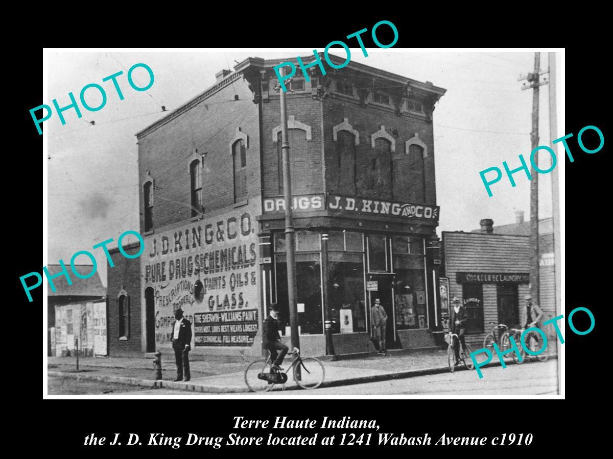 OLD LARGE HISTORIC PHOTO OF TERRE HAUTE INDIANA VIEW OF KINGS DRUG STORE c1910