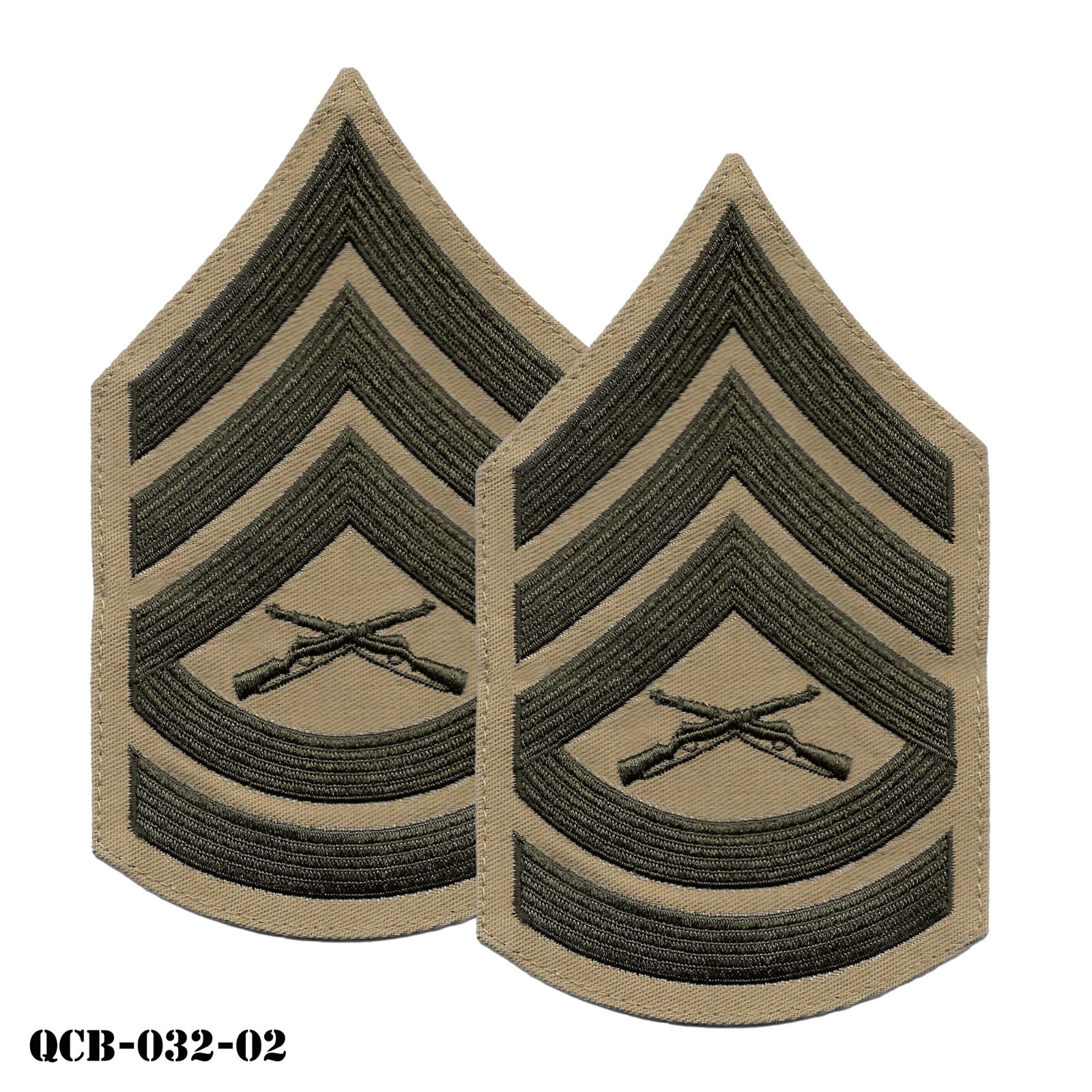 Marine Corps Chevron Patches E7 Gunnery Sergeant Green on Khaki, Male ~ NEW