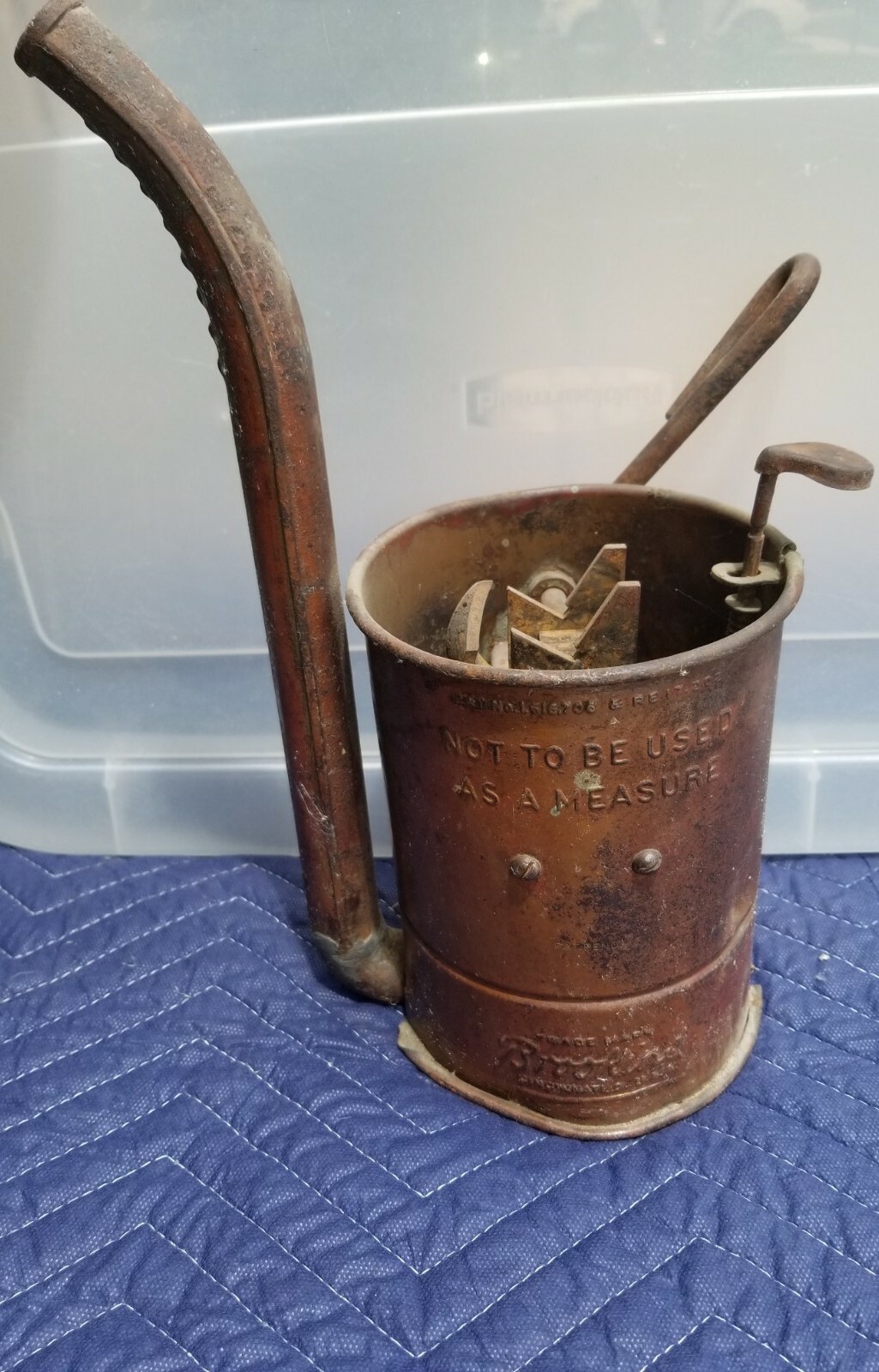 Antique Brookins Oil Gas Can WORKING PISTON DEVICE Old Car Vehicle Metal Rare 