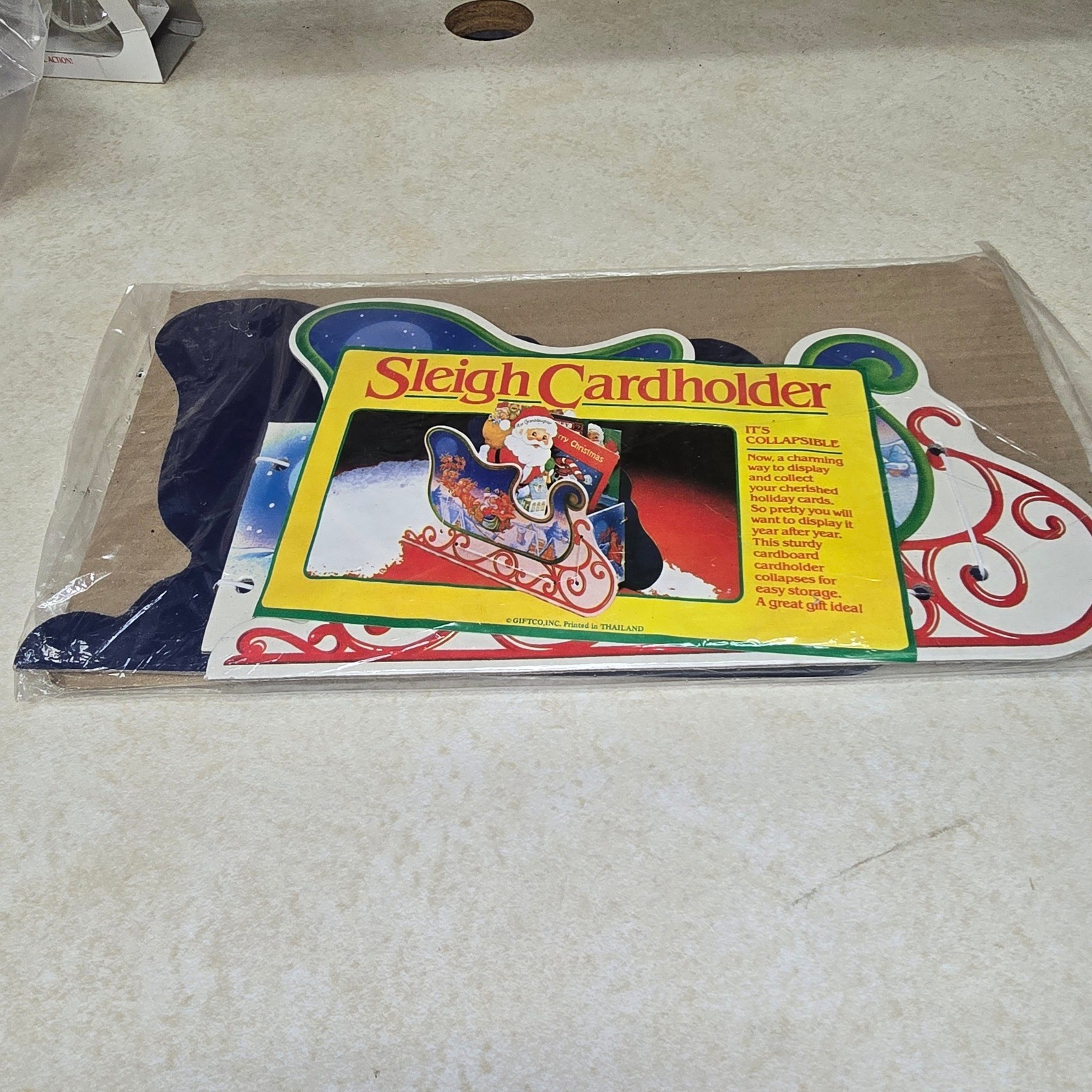 Vintage Giftco Santa Sleigh Cardholder Collapsible Card Display Holiday Decor
