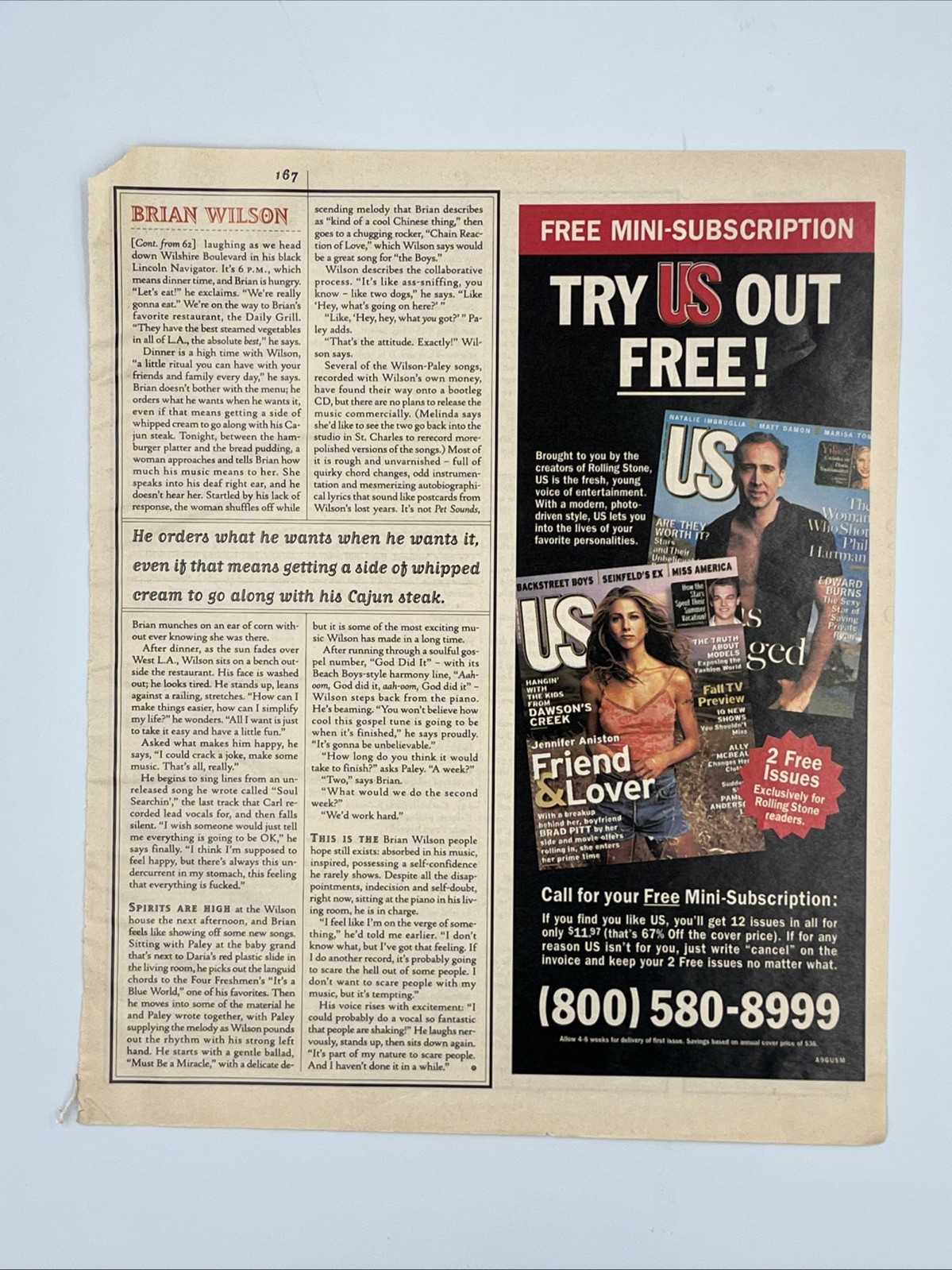 1999 Magazine Print Ad Advertisement US Magazine Jennifer, Aniston Nic Cage