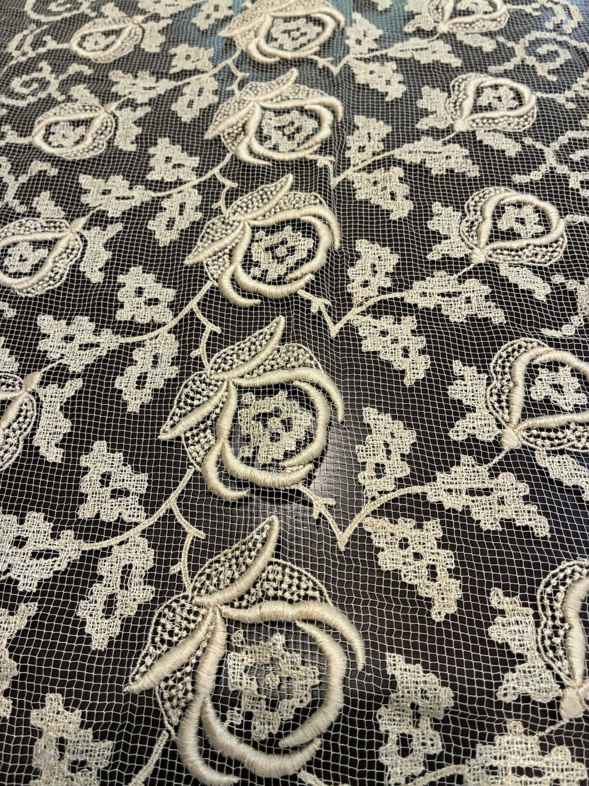 Antique Princess Tape Lace Table Runner Brussels Duchesse Net Scarf Rose 91x14