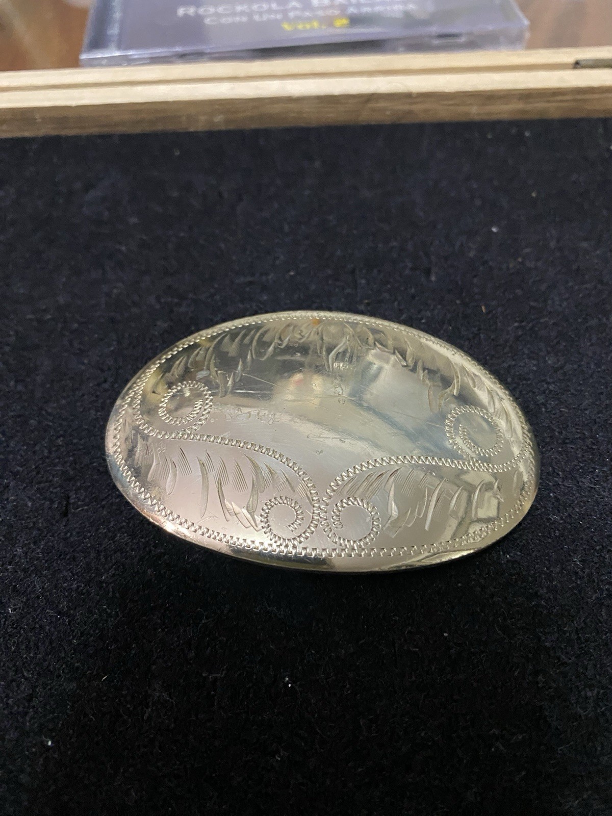 Vintage German Silver Western Belt Buckle Engraved Cowboy Rodeo Oval