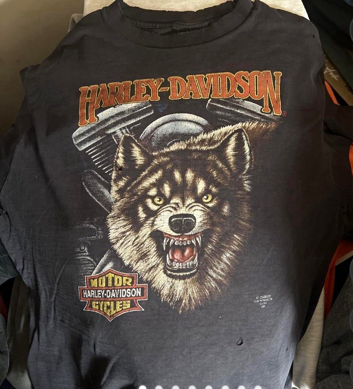 VINTAGE 1991 3D EMBLEM HARLEY DAVIDSON WOLF TSHIRT SINGLE STITCH SIZE XL