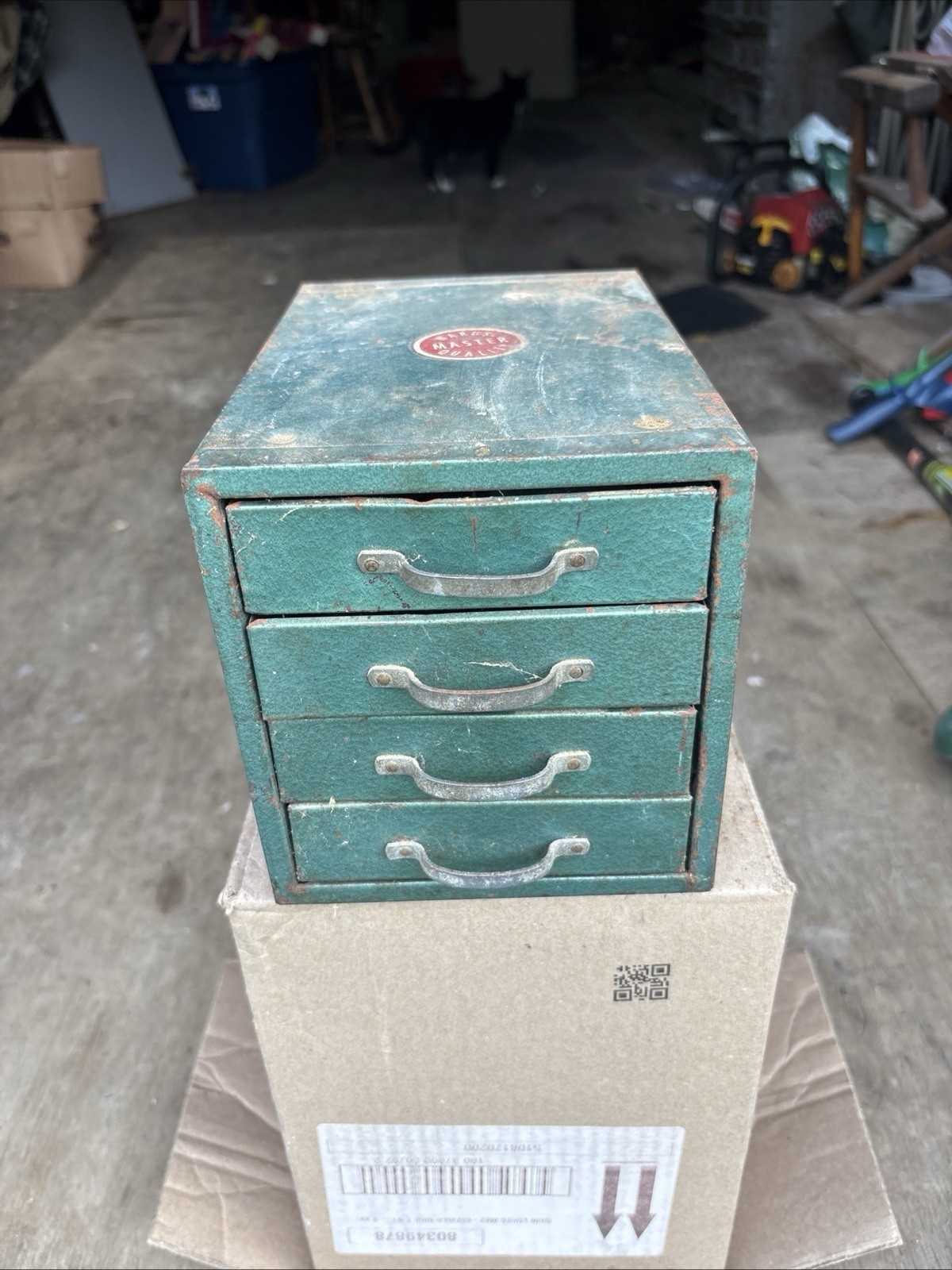 Vintage WARDS MASTER QUALITY Metal 4  Drawer Small Parts Cabinet – Green Awesome