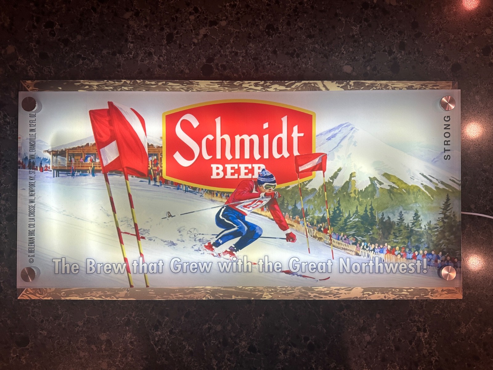 Schmidt Beer Lighted Sign Ski Slalom LED Backlit Acrylic 12x24 Bar Man Cave