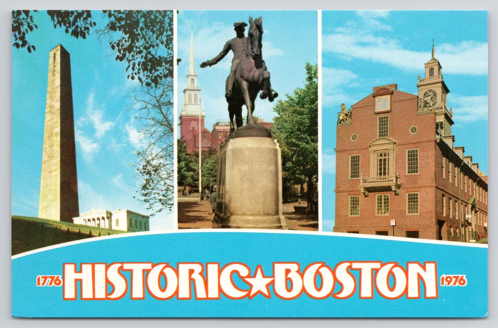 Historic Boston MA 1776-1976 Postcard Bunker Hill Paul Revere Bicentennial