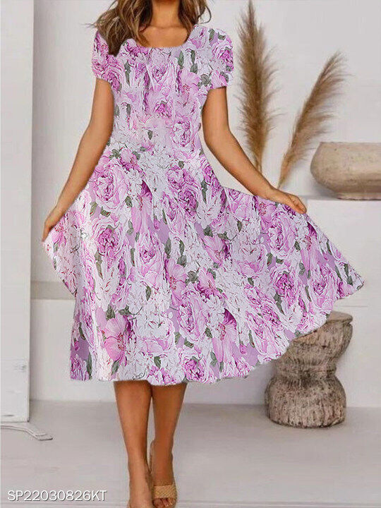 Plus Size Womens Floral Boho Swing Dress Ladies Summer Holiday Party Midi Dress