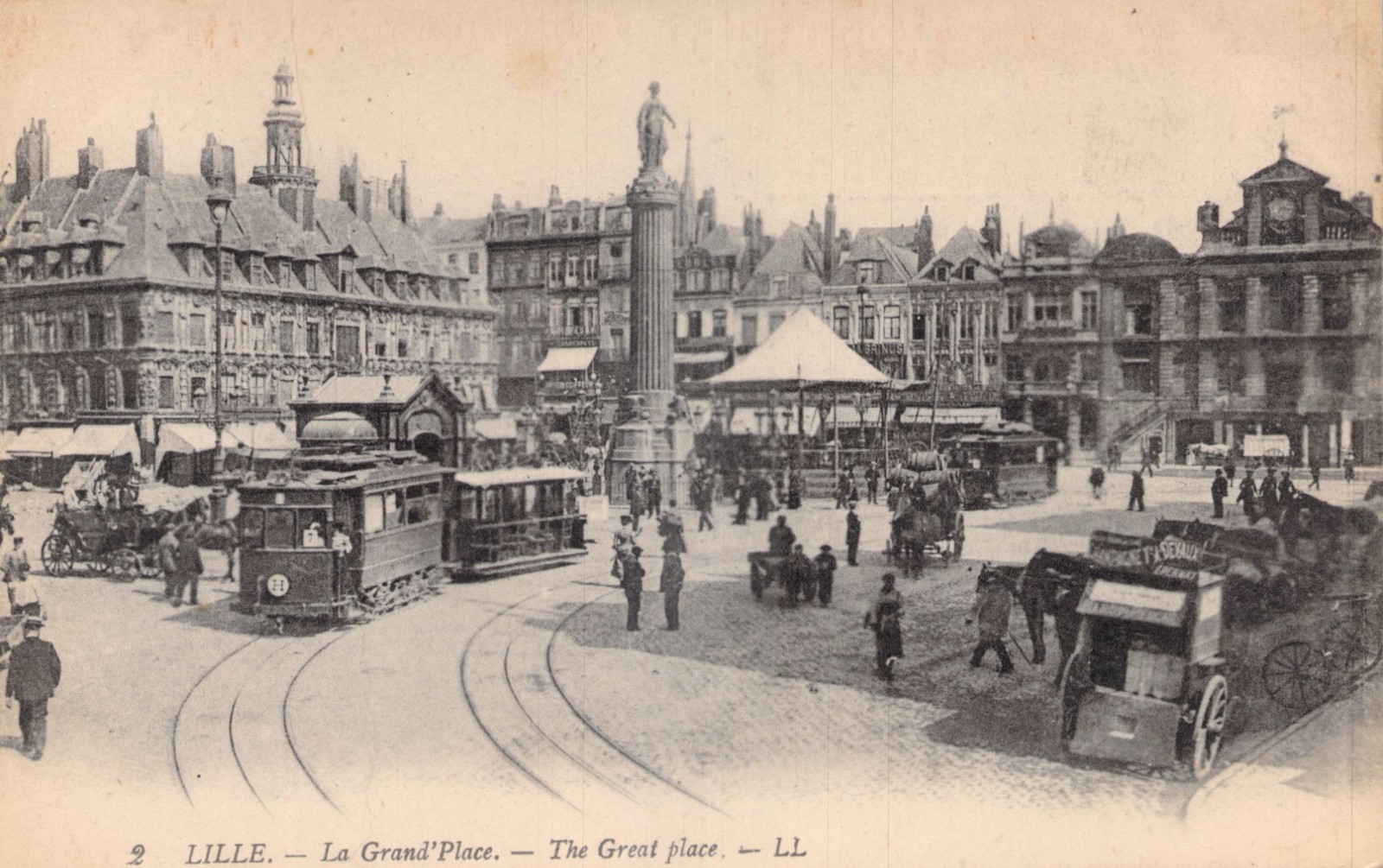 Lille France Grand ' Place Cables Cars Vintage Postcard Lille France Grand ' Place Cables Cars Vintage Postcard
