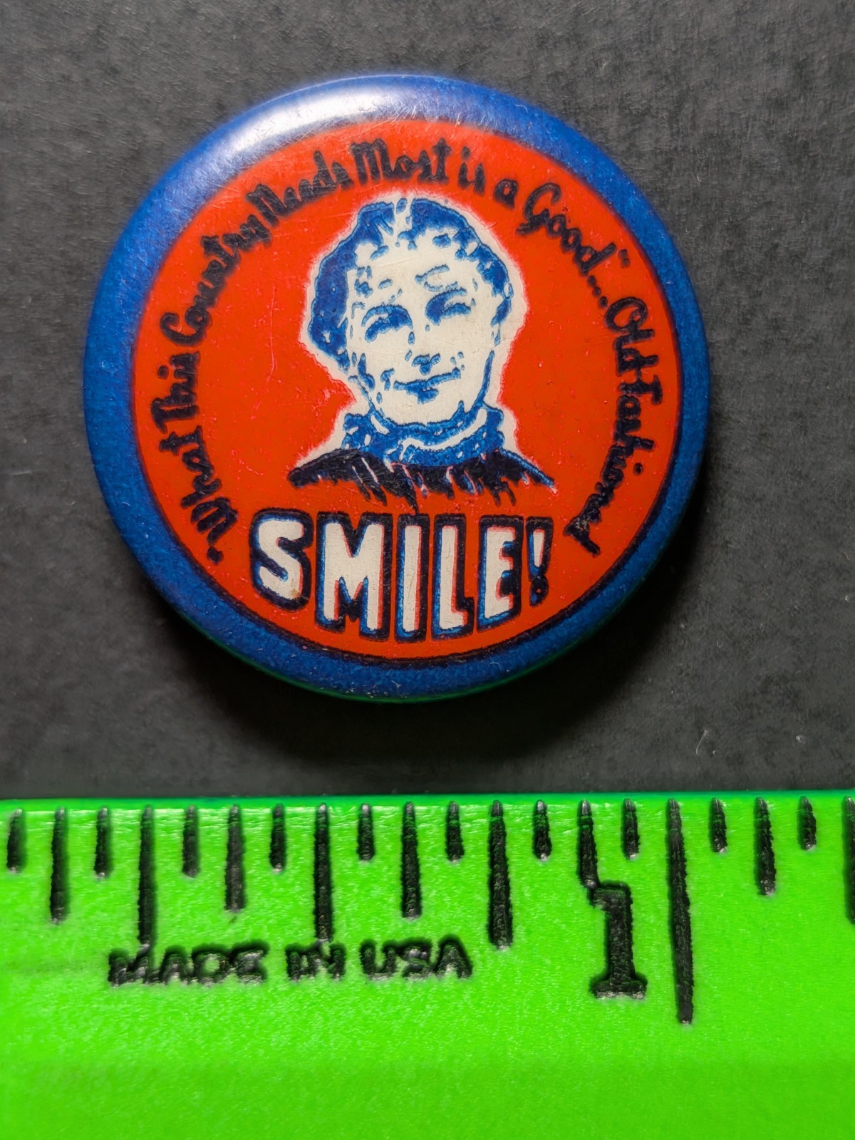 Vintage This Country Needs More Smile Pinback Pin Vintage This Country Needs More Smile Pinback Pin