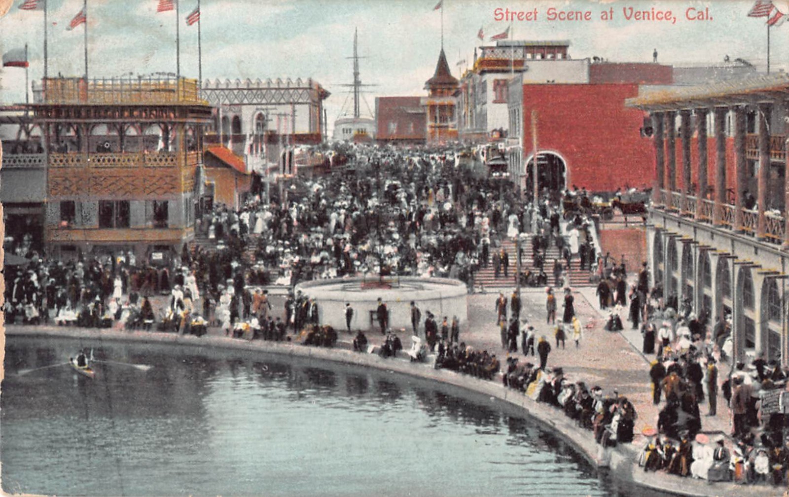 Crowds of People at Street Scene at Venice, California -1909 Postcard-No.  F203