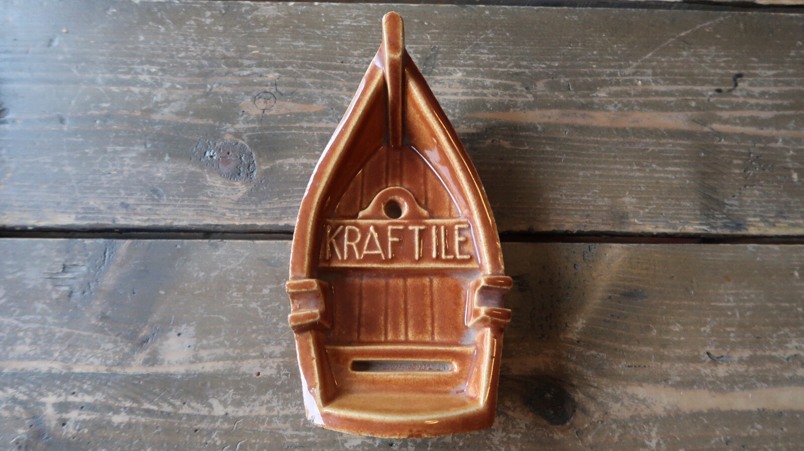 California Brick Company KRAFTILE Vintage Promotional Row Boat Ashtray 7\