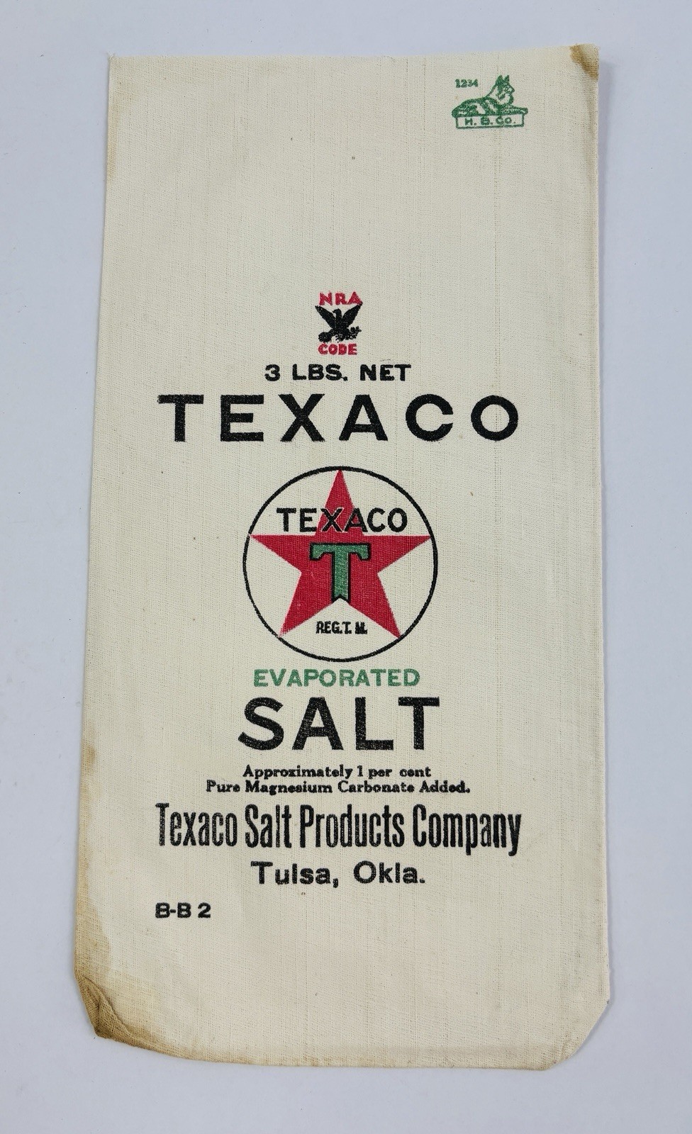 Vintage 1930s Texaco Evaporated Salt Cloth Bag NRA Code Tulsa Oklahoma 3 Lb