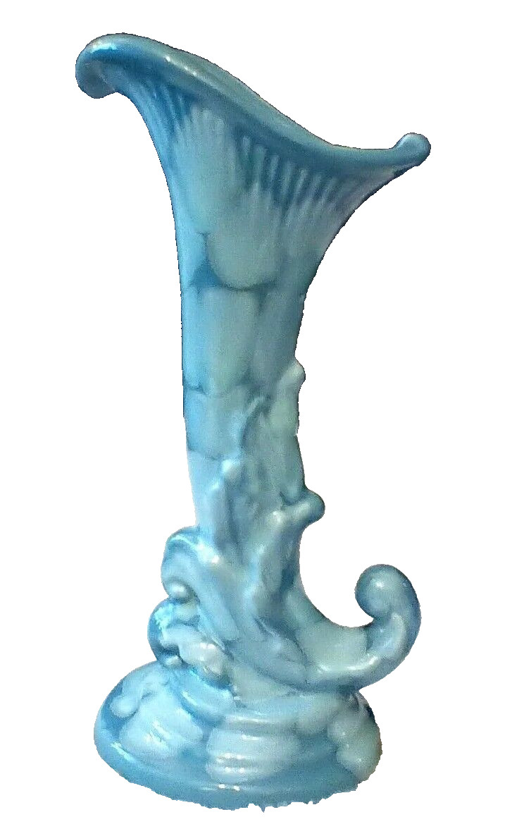 VINTAGE BLUE ROYAL HAEGER CERAMIC VASE CORNUCOPIA 10.5\