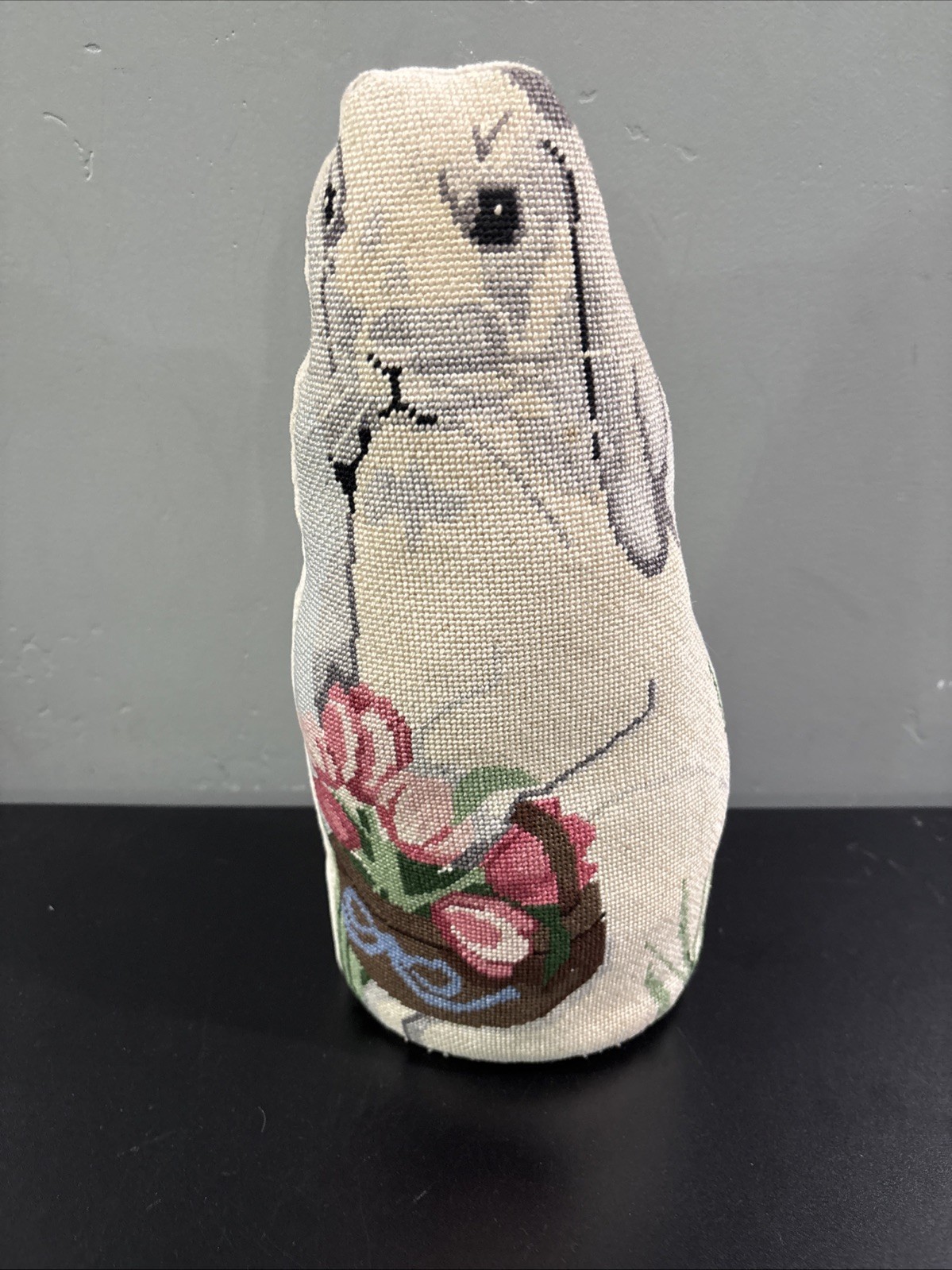 Vintage Embroidered Bunny, Rabbit Doorstop With Tulips Vintage Embroidered Bunny, Rabbit Doorstop With Tulips