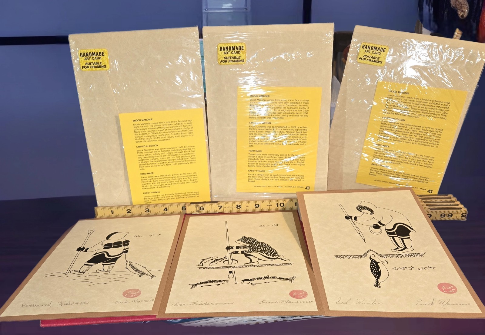 Three Vintage Enook Manomie Silkscreen Cards Signed w/ Envelopes