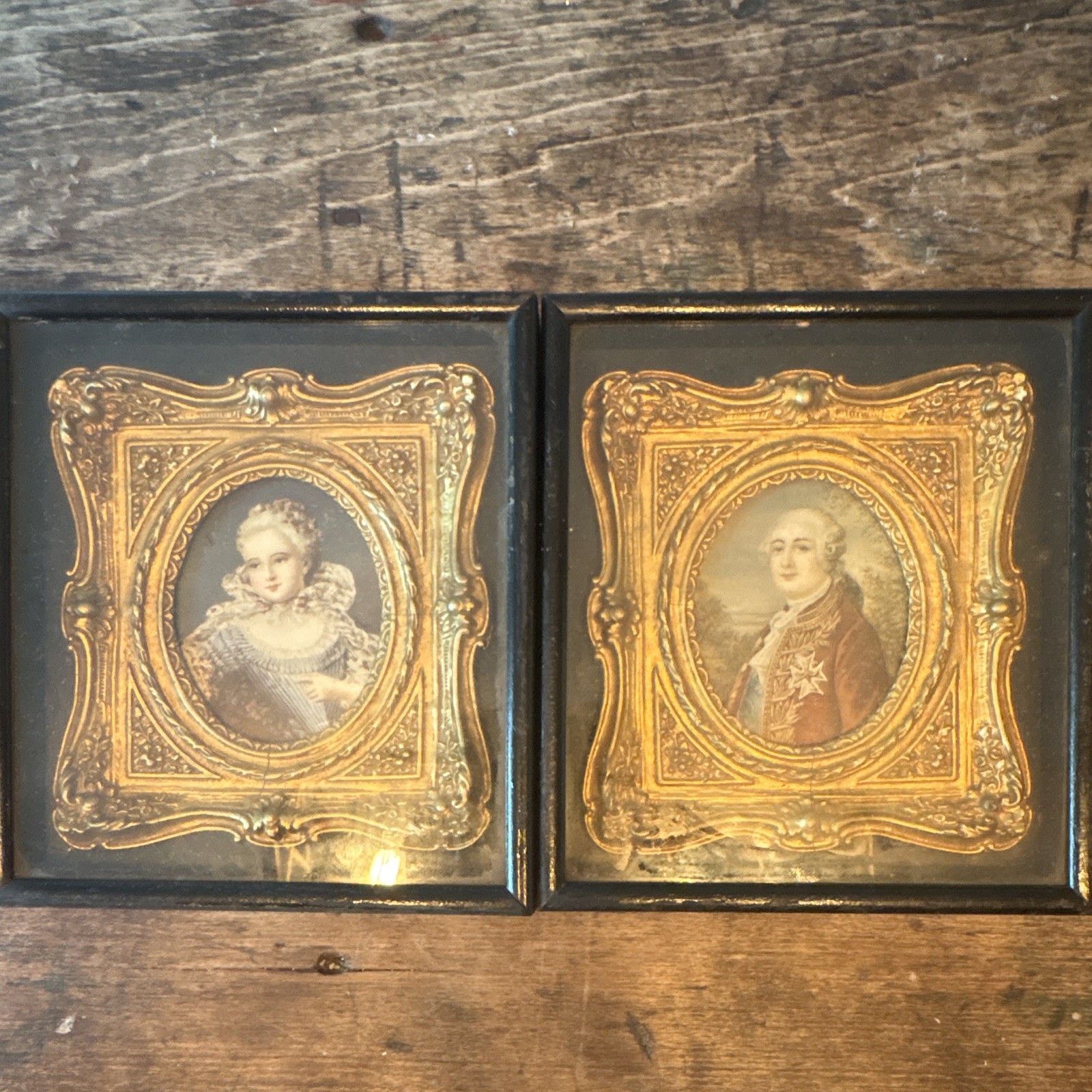 Antique Pair French Miniature Portraits Louis XVI Marie Antoinette Signed Dumont