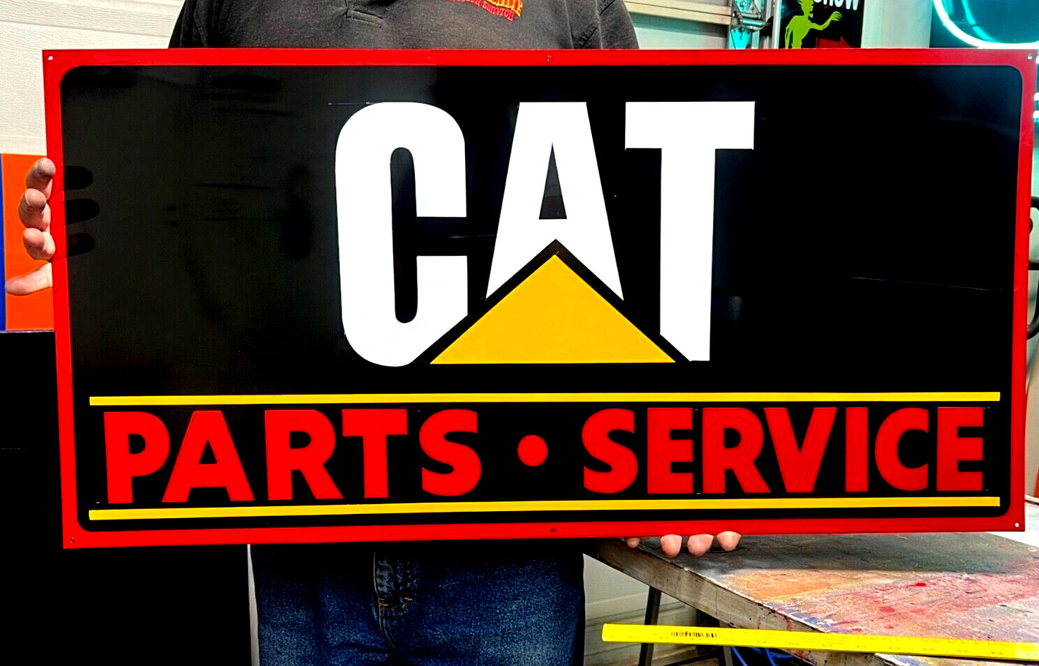 LG. 18X36 HAND PAINTED Caterpillar Cat Parts Service Engine Equipment METAL SIGN