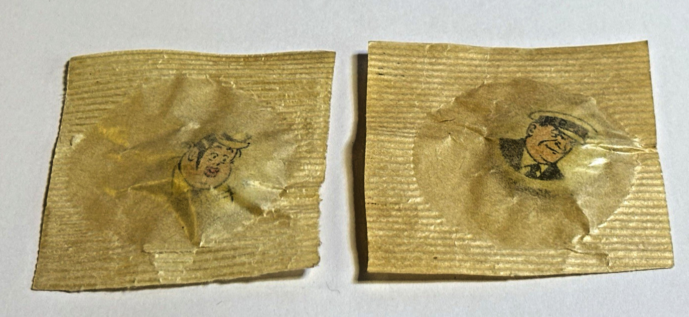 2 Vtg 1940s Kelloggs PEP Cereal Pins Sealed Wrapper Fat Stuff & Captain Lot