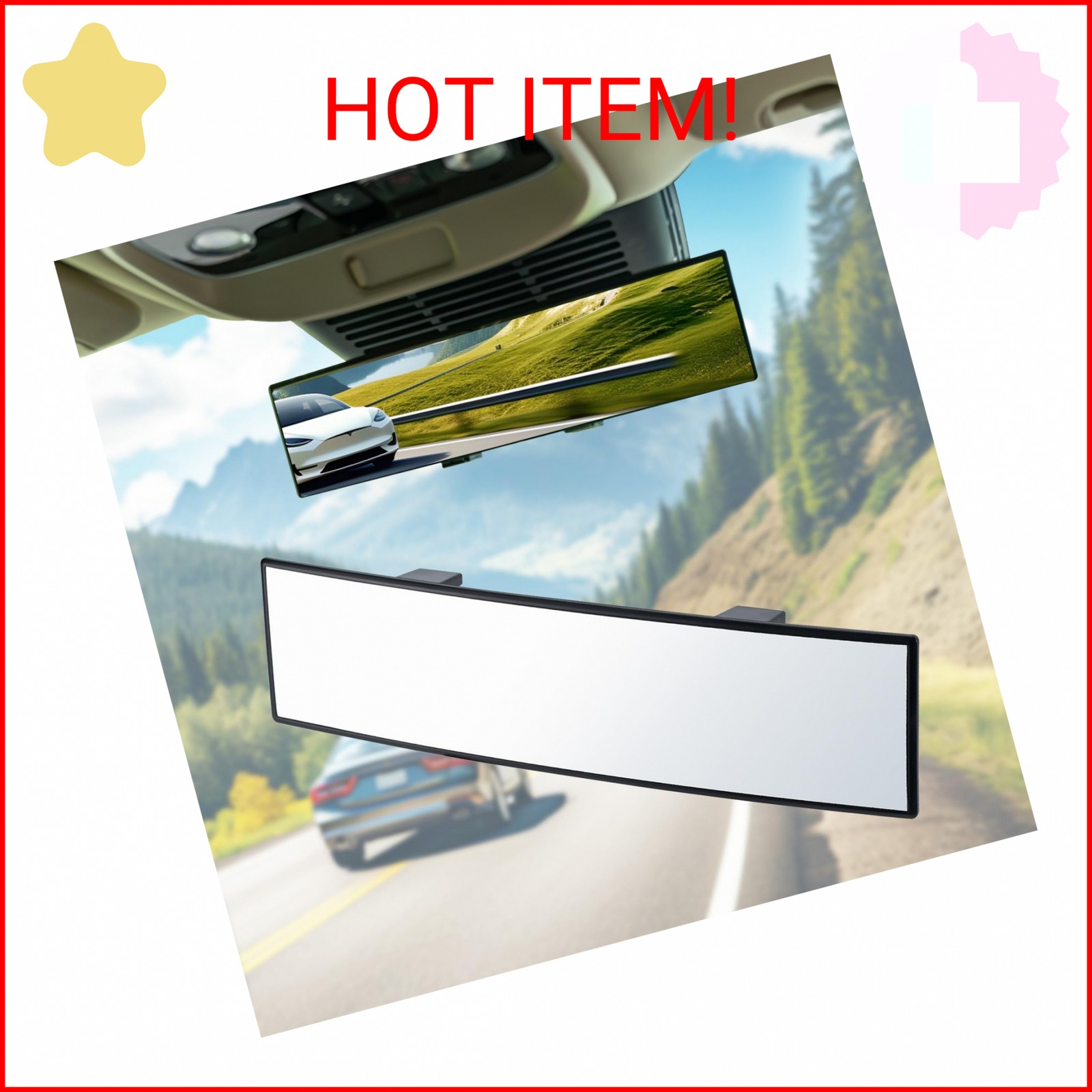 BOOMIBOO Rear View Mirror, Interior Clip-on Wide Angle Panoramic Rear Mirrors, U