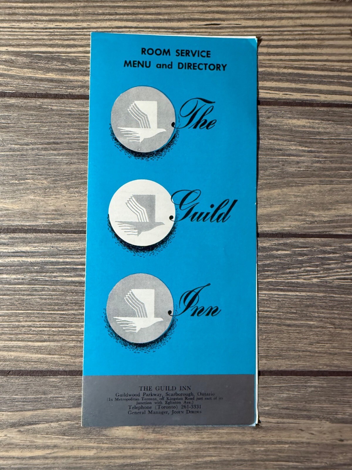 Vintage The Guild Inn Room Service Menu & Directory