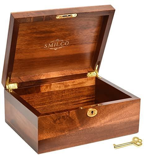 Smilco Wooden Box with Hinged Lid Acacia Wood Decorative Storage Boxes