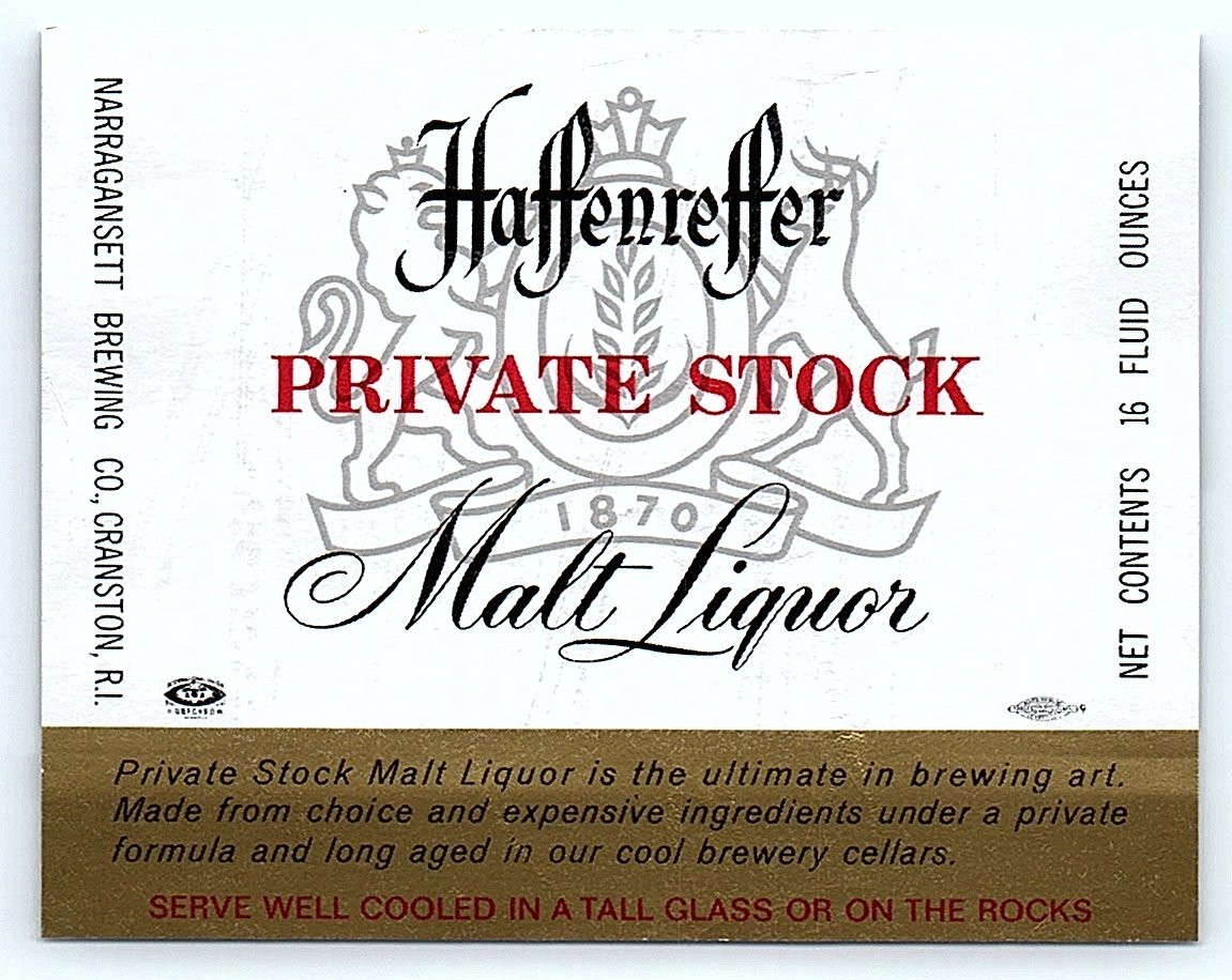 Vintage Haffenreffer Private Stock Malt Liquor 16oz label